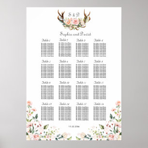 Charm Blush Cream Bloemen Antlers Zitting Grafiek Poster