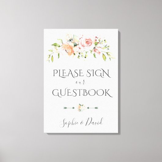 Charm Blush Cream Floral Welkom bruiloft Canvas Afdruk (Voorkant)