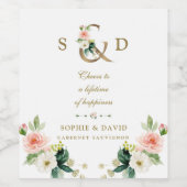 Charm Blush Floral Gold Ampersand Monogram Weddens Wijn Etiket (Enkel label)