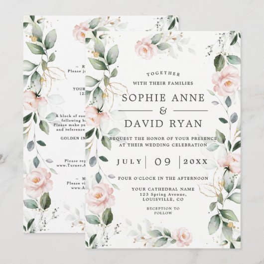 Charm Blush Flowers Gold laat alles in één keer ov Kaart (Voorkant / Achterkant)