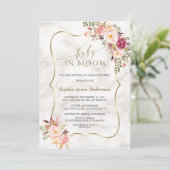Charm Blush Flowers Gold Marble Baby in Bloom Kaart (Staand voorkant)