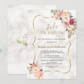 Charm Blush Flowers Gold Marble Baby in Bloom Kaart (Voorkant / Achterkant)