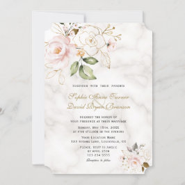 Charm Blush Gold Flowers Monogram Weddenschap Kaart