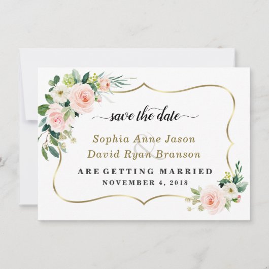 Charm Blush Ivory Flowers Weddenschap Save The Date (Voorkant)