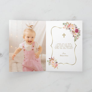 Charm Blush Pink Flowers Girl Foto Heilige Communi Bedankkaart