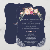 Charm Blush Pink Flowers Lace Navy Wedding