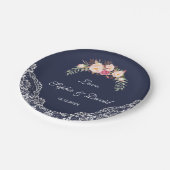 Charm Blush Pink Flowers Lace Navy Wedding Papieren Bordje (Gekanteld)