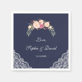 Charm Blush Pink Flowers Lace Navy Wedding Servet