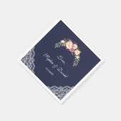 Charm Blush Pink Flowers Lace Navy Wedding Servet (Hoek)
