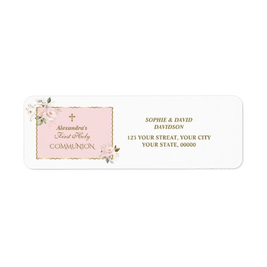 Charm Blush Pink Gold Floral Holy Communion Etiket (Voorkant)