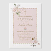 Charm Blush Pink Gold Flowers Girl Baptism Vellum Uitnodigingen (Voorkant)