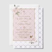 Charm Blush Pink Gold Flowers Girl Baptism Vellum Uitnodigingen (Offset (Uitnodiging))