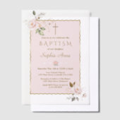 Charm Blush Pink Gold Flowers Girl Baptism Vellum Uitnodigingen (Offset)