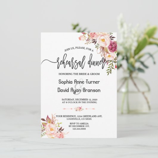 Charm Blush Rood Roze Bloemendiner Kaart (Staand voorkant)