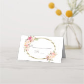 Charm Blush Roze Bloemen Goud Trouwtafel Nummer Plaatskaartje (Achterkant)