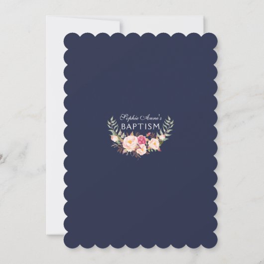 Charm Blush Roze Bloemen Kant Navy Doop Kaart (Achterkant)