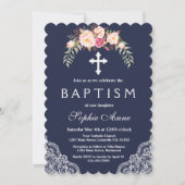 Charm Blush Roze Bloemen Kant Navy Doop Kaart (Voorkant)