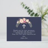 Charm Blush Roze Bloemen Marine Blauw Meisje Doop Bedankkaart (Staand voorkant)