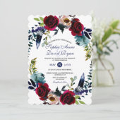 Charm Boho Floral Marsala Navy Blue Wedding Kaart (Staand voorkant)