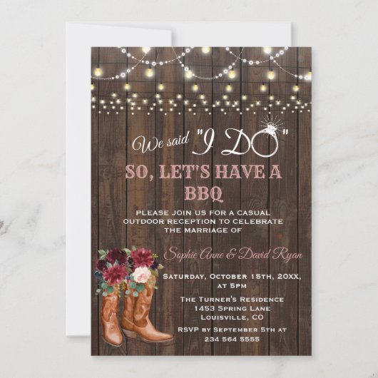 Charm Bordeaux Roze Cowboylaarzen Na I DO BBQ Kaart (Voorkant)