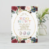 Charm Bourgogne Blauwe Bloemen Gouden Ei Hunt Pase Kaart (Staand voorkant)