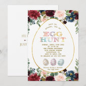 Charm Bourgogne Blauwe Bloemen Gouden Ei Hunt Pase Kaart (Voorkant / Achterkant)