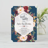 Charm Bourgogne Bloemen Geometrische Brunch en Bub Kaart (Staand voorkant)