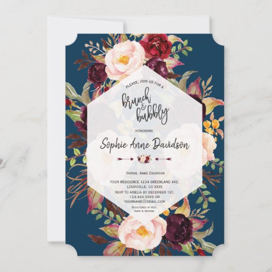 Charm Bourgogne Bloemen Geometrische Brunch en Bub Kaart (Voorkant)