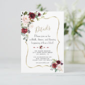 Charm Bourgogne Blush Bloemen Goud Trouwdetails Informatiekaartje (Staand voorkant)