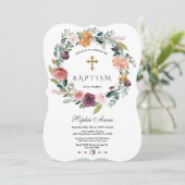 Charm Bourgogne Blush Ivoor Bloemen Krans Doop Kaart (Staand voorkant)