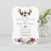 Charm Bourgogne Plum Blush Bloemgewei Zoet 16 Kaart (Staand voorkant)