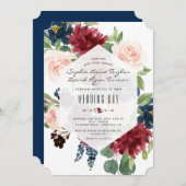 Charm Bourgondië Bloem Hexagonaal Lijstje Trouwfee Kaart (Voorkant / Achterkant)