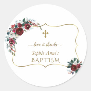 Charm Bourgondië Bloemen Goud Dennen Doop  Ronde Sticker