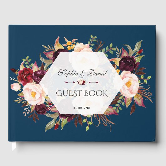 Charm Bourgondië Blush Bloemen Geometrisch gastenb Gastenboek (Voorkant)