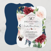 Charm Bourgondië Floral Hexagon Lijst 50e verjaard Kaart (Voorkant / Achterkant)