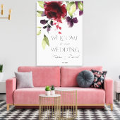 Charm Bourgondië Paarse Bloemen Welkom Trouwbord Canvas Afdruk (Insitu (Woonkamer))