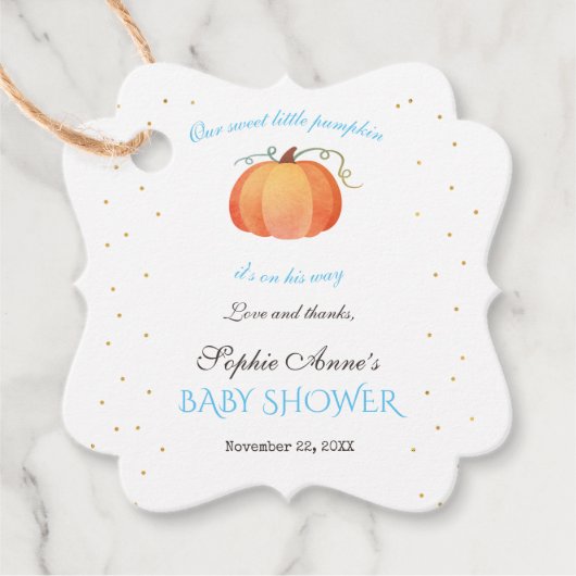 Charm Boy Little Pumpkin Thanksgiving Baby shower Bedankjes Labels (Voorkant)