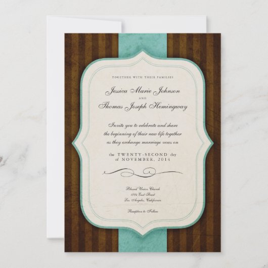  Charm Brown Blue Wedding Invites Kaart (Voorkant)