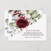 Charm Burgundy Bloemen Boeken Voor Baby Shower Informatiekaartje (Voorkant / Achterkant)
