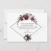 Charm Burgundy Bloemendecor Navy Trouw Dank je Bedankkaart (Achterkant)