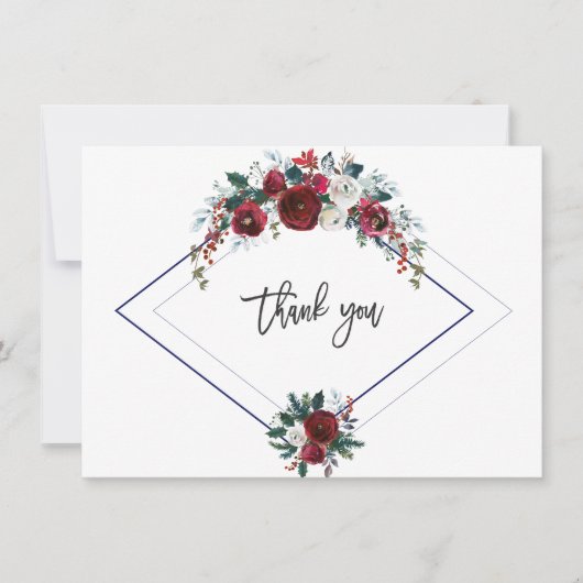 Charm Burgundy Bloemendecor Navy Trouw Dank je Bedankkaart (Voorkant)