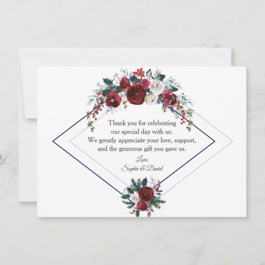 Charm Burgundy Bloemendesign Navy Blauw Trouw Beda Bedankkaart (Achterkant)