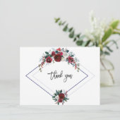 Charm Burgundy Bloemstuk Navy Bruiloft Dank je Bedankkaart (Staand voorkant)