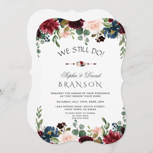 Charm Burgundy Blue Blush Floral dat we nog steeds Kaart (Voorkant / Achterkant)