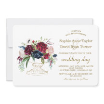 Charm Burgundy Blue Waterverf Flowers Wedding