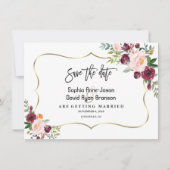 Charm Burgundy Blush Bloem Goud Save The Date (Voorkant)
