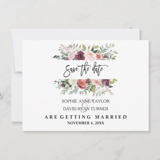 Charm Burgundy Blush Bloemendesign Goud Save The D Date (Voorkant)