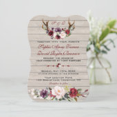 Charm Burgundy Blush Floral Antlers Barn Wedding Kaart (Staand voorkant)