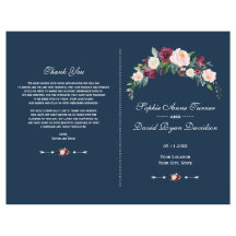 Charm Burgundy Blush Floral Blue Wedding Programme