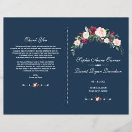 Charm Burgundy Blush Floral Blue Wedding Programme Flyer